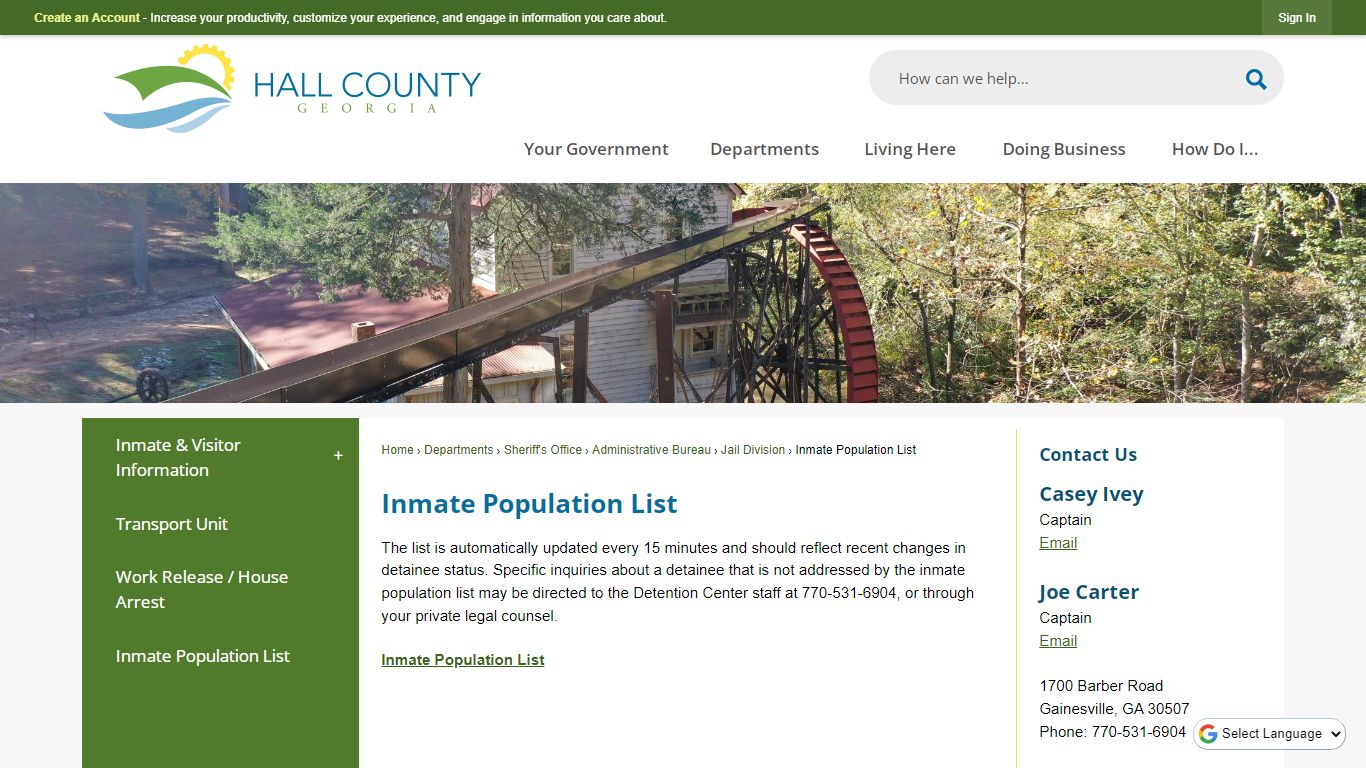 Inmate Population List | Hall County, GA - Official Website