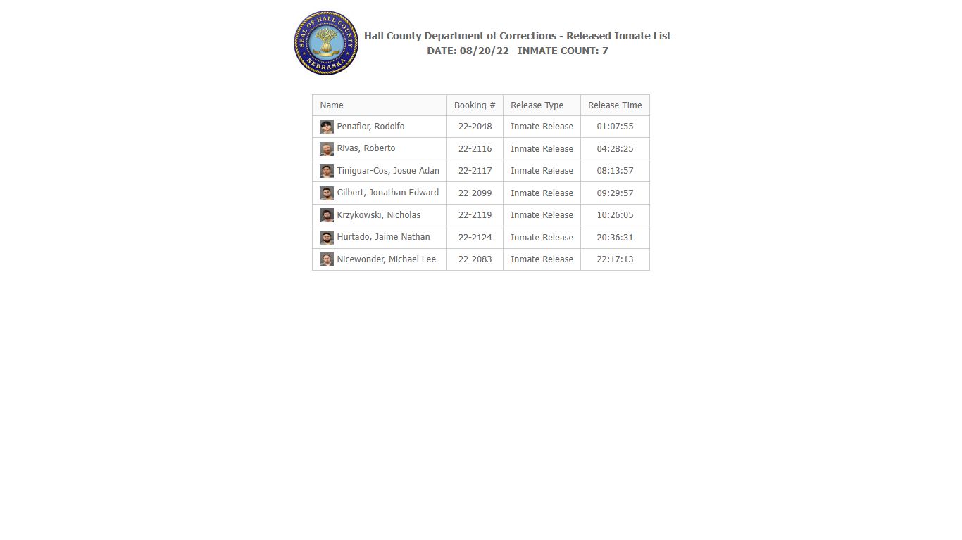 Hall County Department of Corrections - Released Inmate List